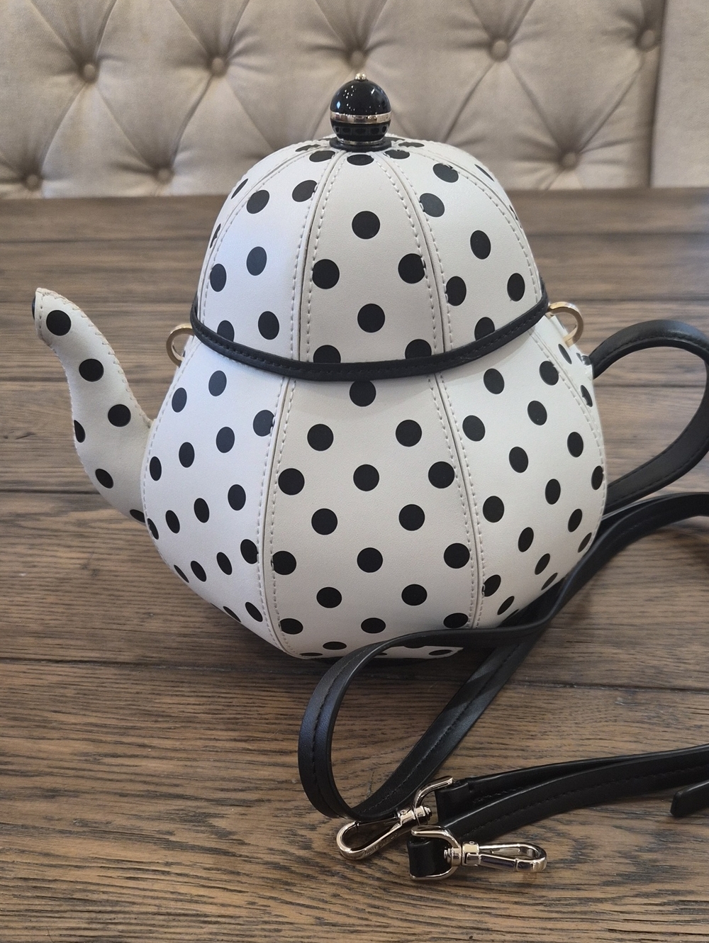 Kate Spade Teapot Crossbody Bag - White & Black Polka Dots